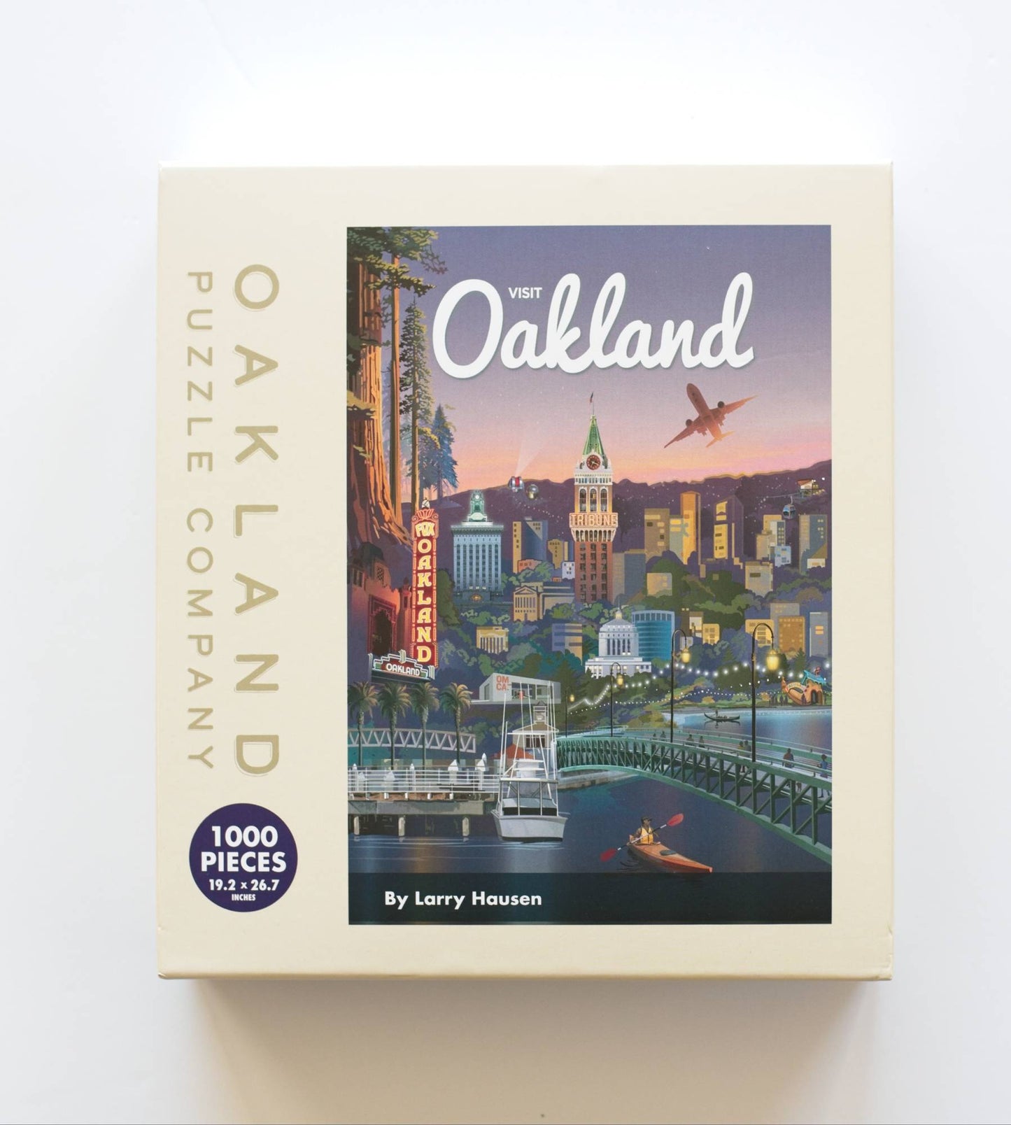 Puzzle box from Oakland Company with cityscape illustration on a white background