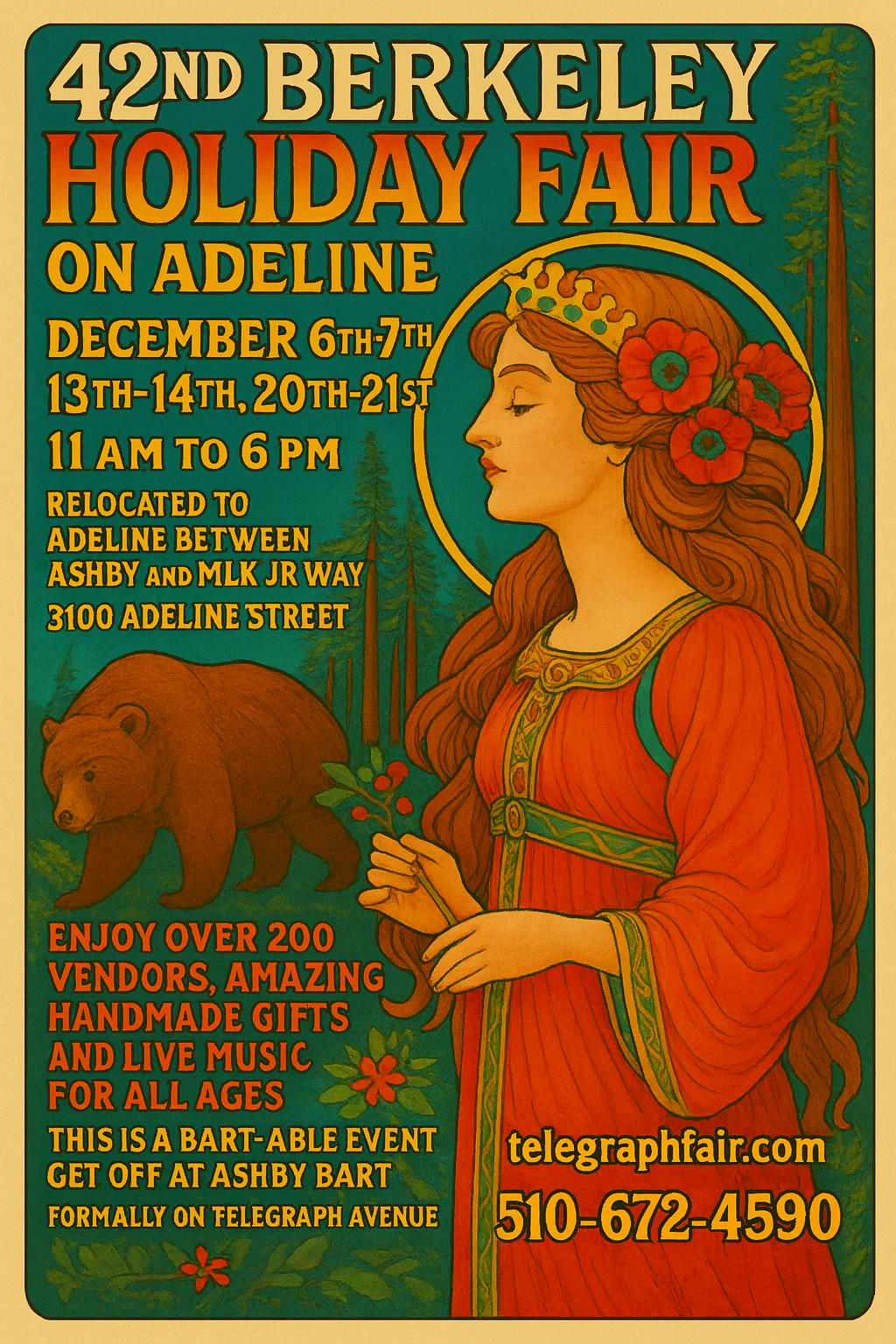 42nd Berkeley Holiday Fair on Adeline Enjoy over 200 vendors, amazing handmade gifts, and live music for all ages